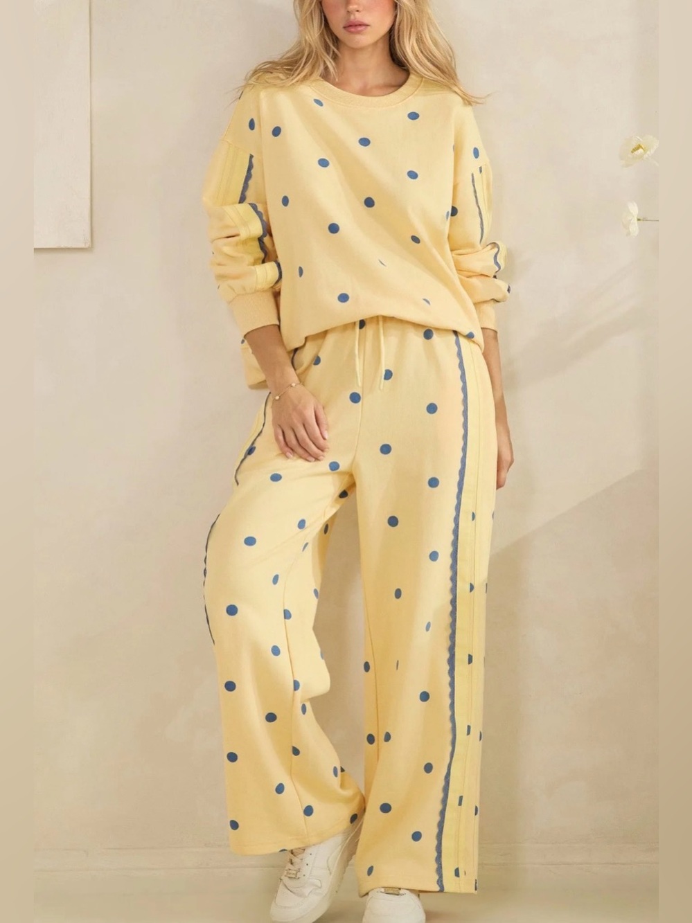 Vervet Women’s Yellow Polka Dot Set - Wide-Leg Pants and Sweatshirt